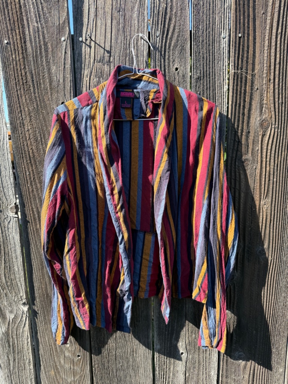 Rock & Roll Cowgirl Multicolor Striped Open Front Jacket - Red, Blue, Yellow